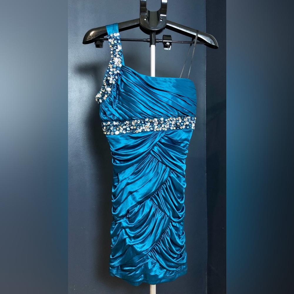 Deb Vibrant One Shoulder Blue Dress